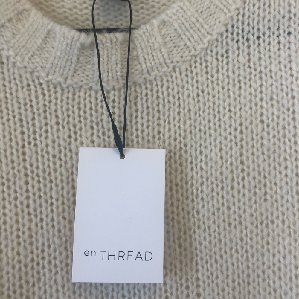 En Thread Womens Knit Crew Neck Sweater Cream Ivory Wool Blend Large - Picture 4 of 6